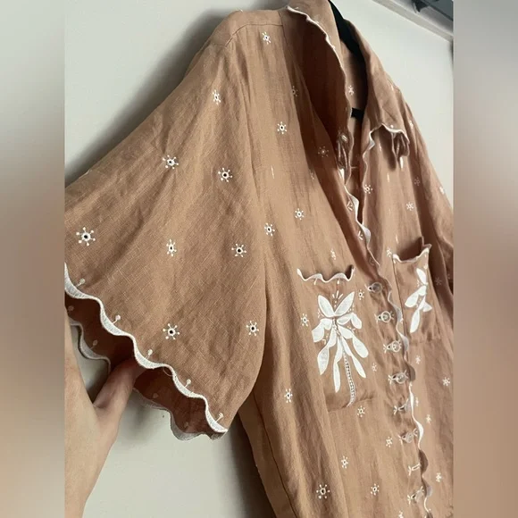 MAGALI PASCAL Embroidered short sleeve Button-Up Shirt, sz L - Picture 5 of 8